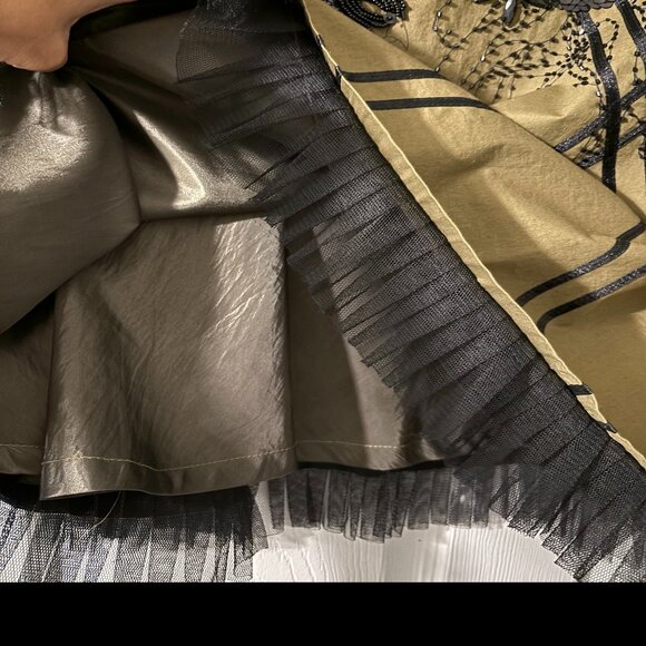 Olive Green beaded A-Line Skirt with ribbon and tulle detailing - Picture 4 of 5